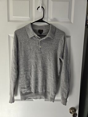 J.Crew XS Light Heathered Gray 100% Cashmere Long Sleeve Polo Collared Sweater